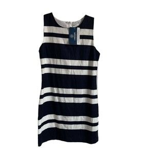 Peach‎ Love Womens Dress Small Navy White Stripe Linen Blend  NEW